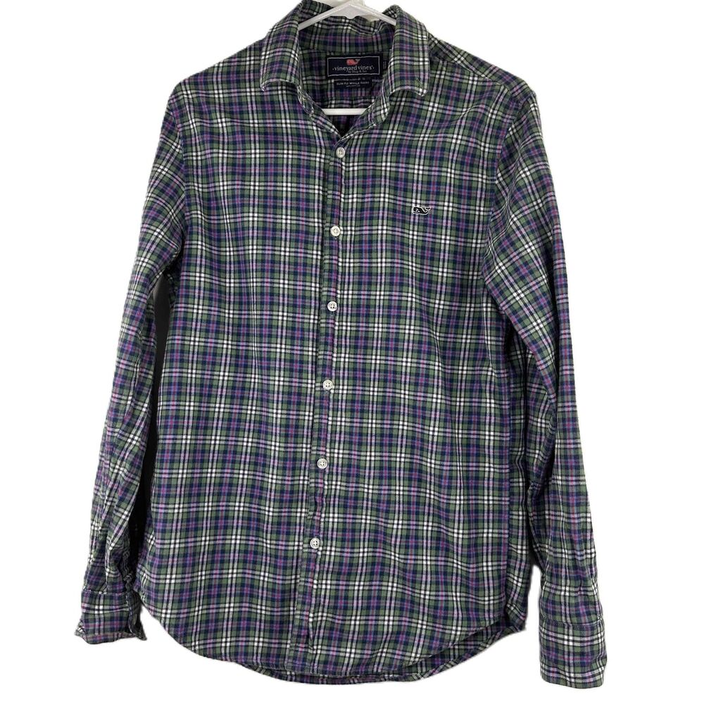 Vineyard Vines Blue Plaid Slim Fit Whale Button-Down Cotton Shirt Size Small
